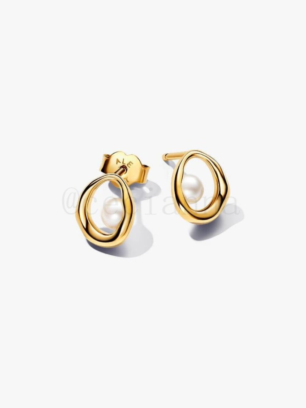 Pandora Organically Shaped Oval Pearl Stud Earrings